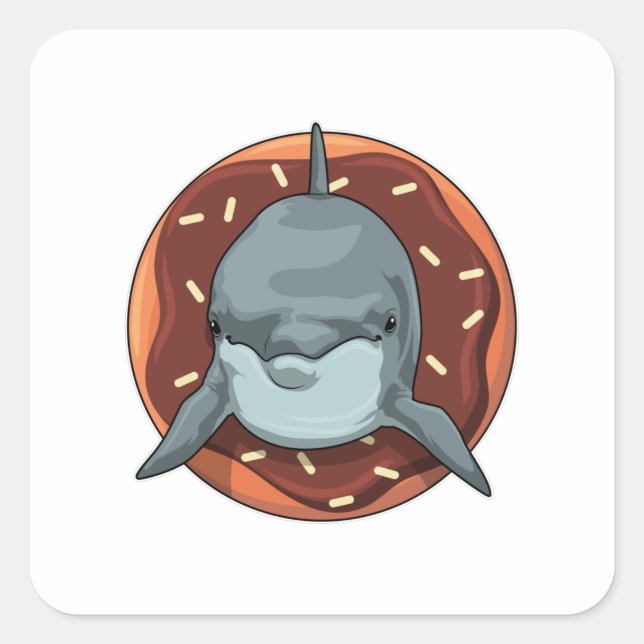 Dolphin with Doughnut Square Sticker (Front)