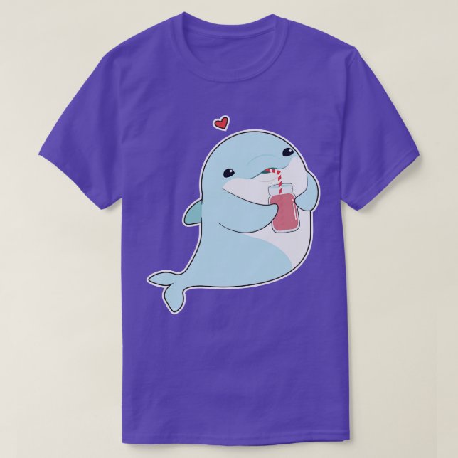 Dolphin with Drink Heart T-Shirt (Design Front)