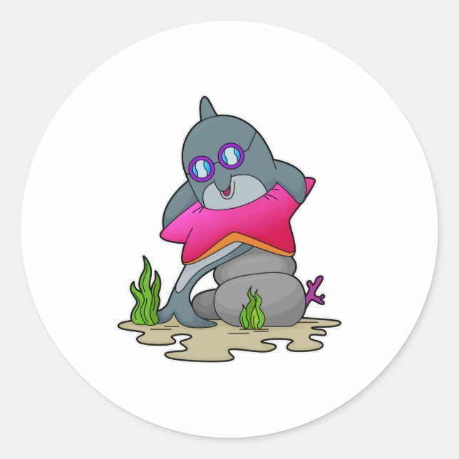 Dolphin with Glasses Classic Round Sticker (Front)