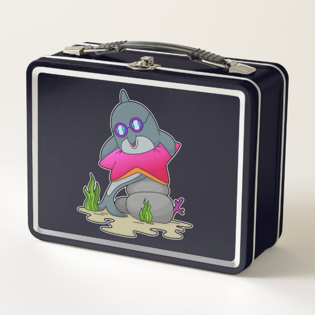 Dolphin with Glasses Metal Lunch Box (Front)