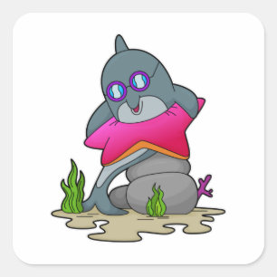 Dolphin with Glasses Square Sticker