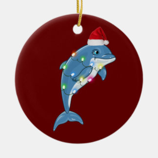 Dolphin With Hat Lights Christmas Ceramic Tree Decoration