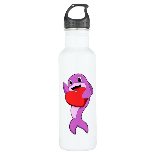 Dolphin with Heart 710 Ml Water Bottle (Front)