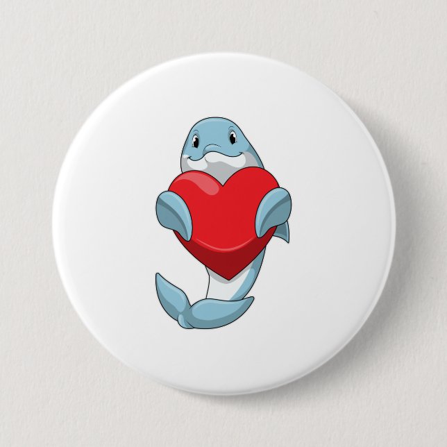 Dolphin with Heart 7.5 Cm Round Badge (Front)