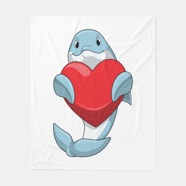 Dolphin with Heart Fleece Blanket (Front)