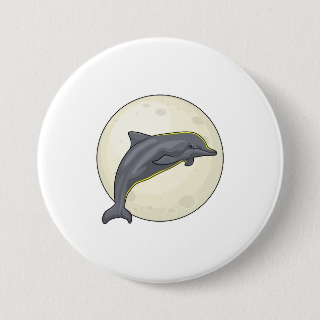 Dolphin with Moon 7.5 Cm Round Badge (Front)