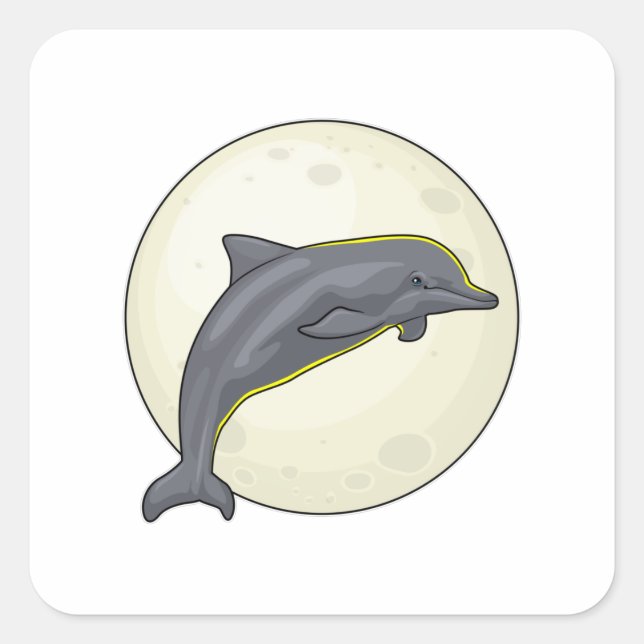 Dolphin with Moon Square Sticker (Front)