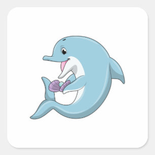 Dolphin with Pearl Square Sticker