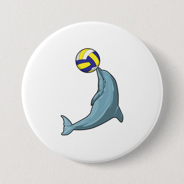 Dolphin with Volleyball 7.5 Cm Round Badge (Front)