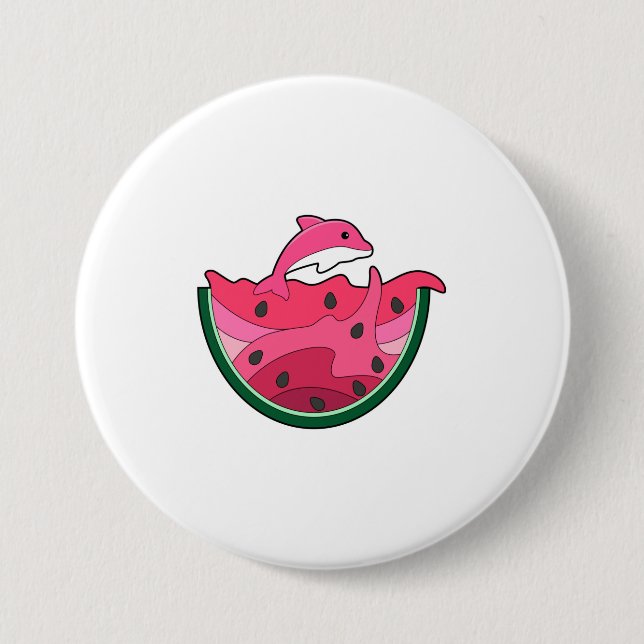 Dolphin with Watermelon 7.5 Cm Round Badge (Front)
