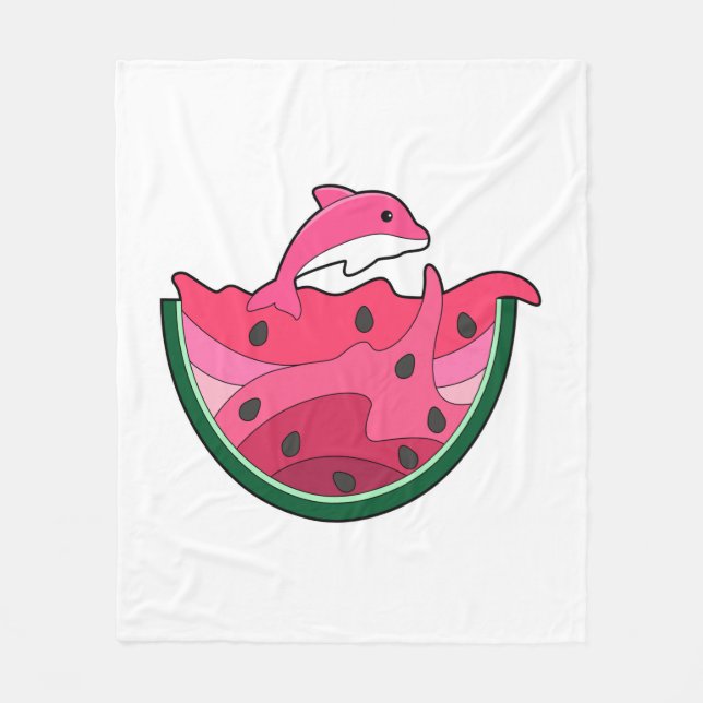 Dolphin with Watermelon Fleece Blanket (Front)