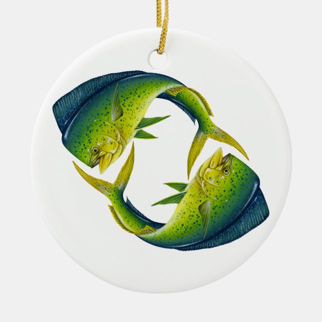 Dolphinfish Duo Ceramic Ornament (Front)