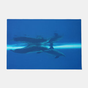 Dolphins and blue ocean , teal and aqua, water doormat