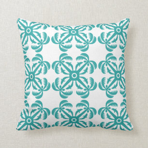 Dolphins and coconuts Hawaiian quilt Throw Pillow