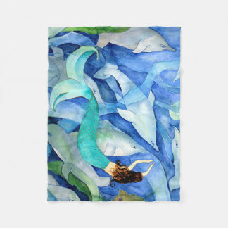 Dolphins and mermaid party throw blanket