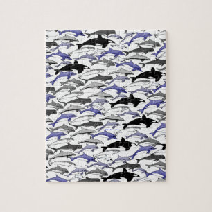 Dolphins and Orcas Swimming Pattern Jigsaw Puzzle