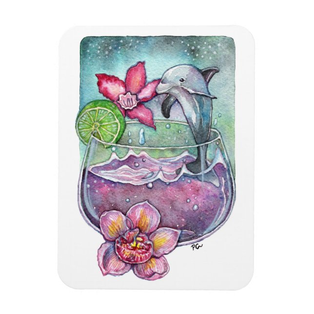 Dolphins and Orchids Magnet (Vertical)