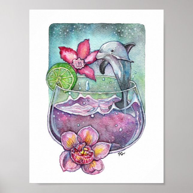 Dolphins and Orchids Poster (Front)