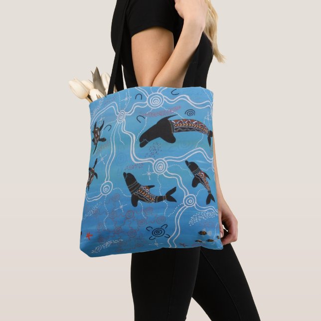 Dolphins and Turtles Dreaming Tote Bag (Close Up)
