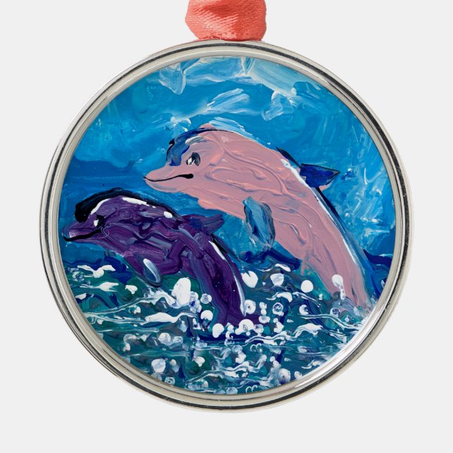 Dolphins "Art by Kids" Metal Tree Decoration (Front)