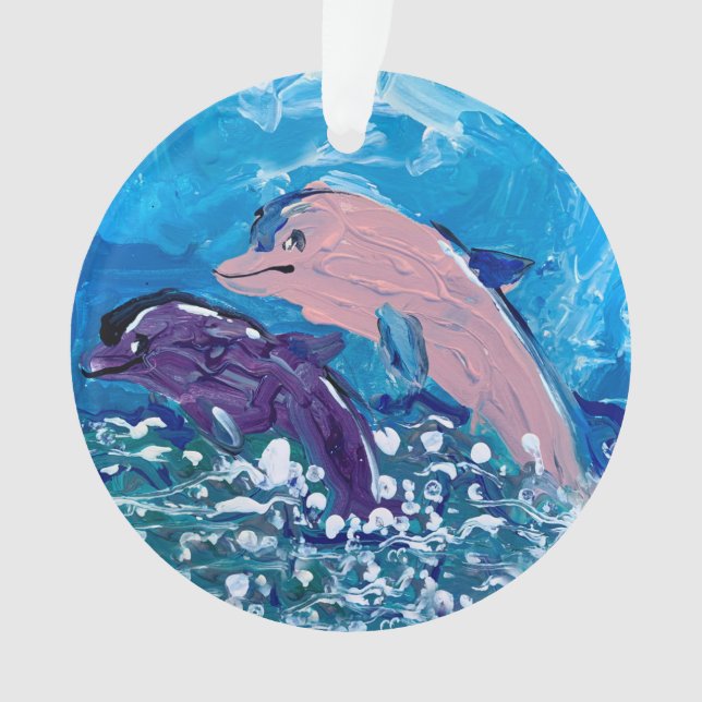 Dolphins "Art by Kids" Ornament (Front)