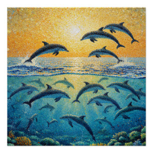 Dolphins At Sunset l Poster