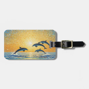Dolphins At Sunset Luggage Tag