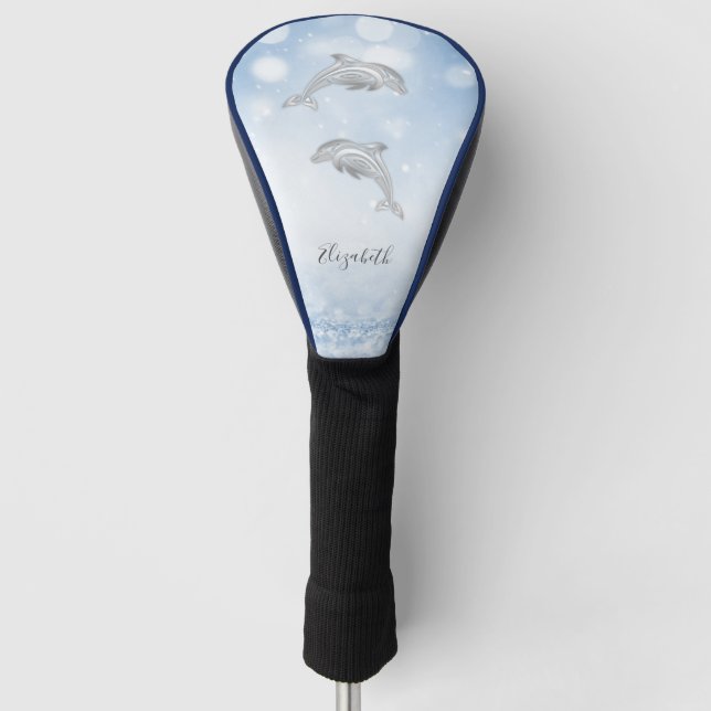 Dolphins Blue Glitter Girly Monogram  Golf Head Cover (Front)