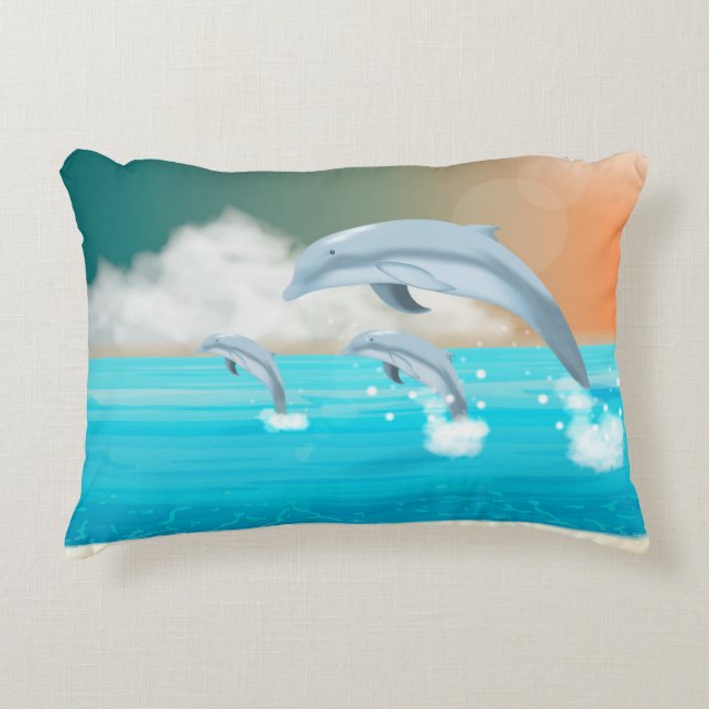 dolphins breaching in the ocean       decorative cushion (Front)