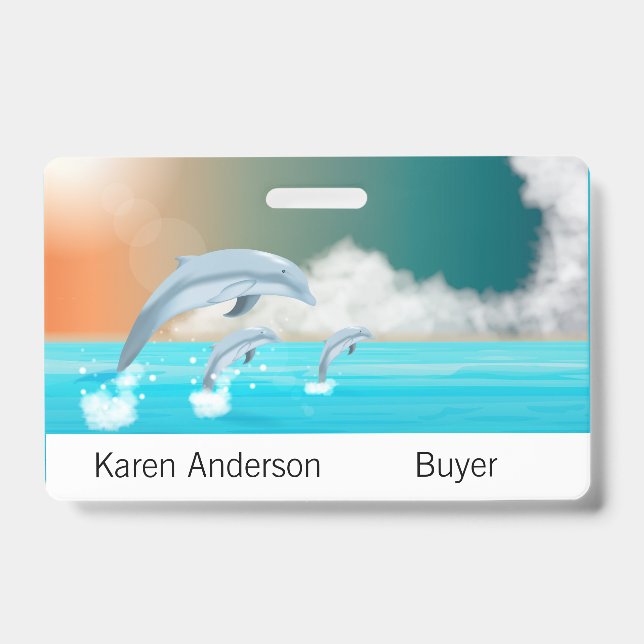 dolphins breaching in the ocean     ID badge (Front)