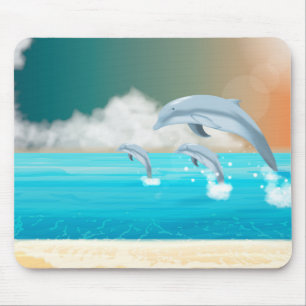 dolphins breaching in the ocean mouse pad