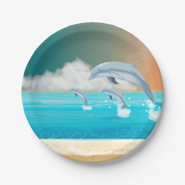 dolphins breaching in the ocean        paper plate (Front)