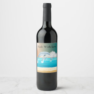dolphins breaching in the ocean wine label