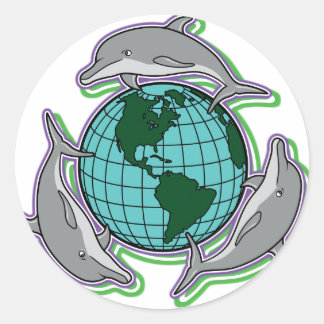 Dolphins Circling Earth: "Earth Day is Every Day" Classic Round Sticker