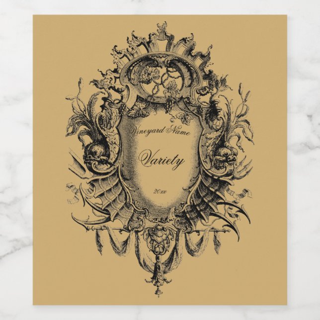 Dolphins & Grapevine Cartouche Template  Wine Label (Single Label)