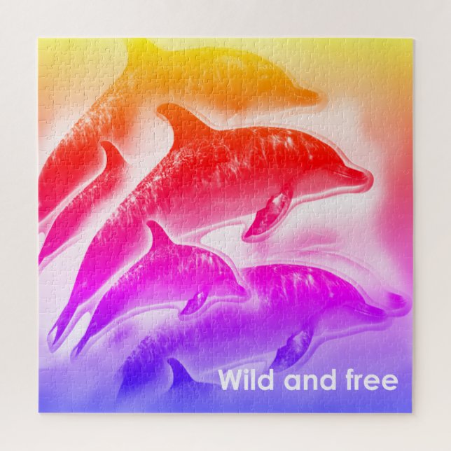Dolphins in a rainbow jigsaw puzzle (Vertical)