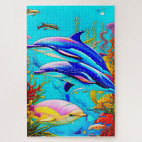 Dolphins in Ocean with Beautiful Coral Reef Design