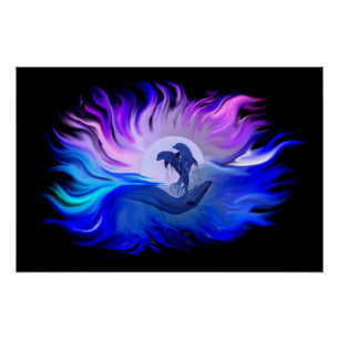 Dolphins in the Moonligh Glossy Poster
