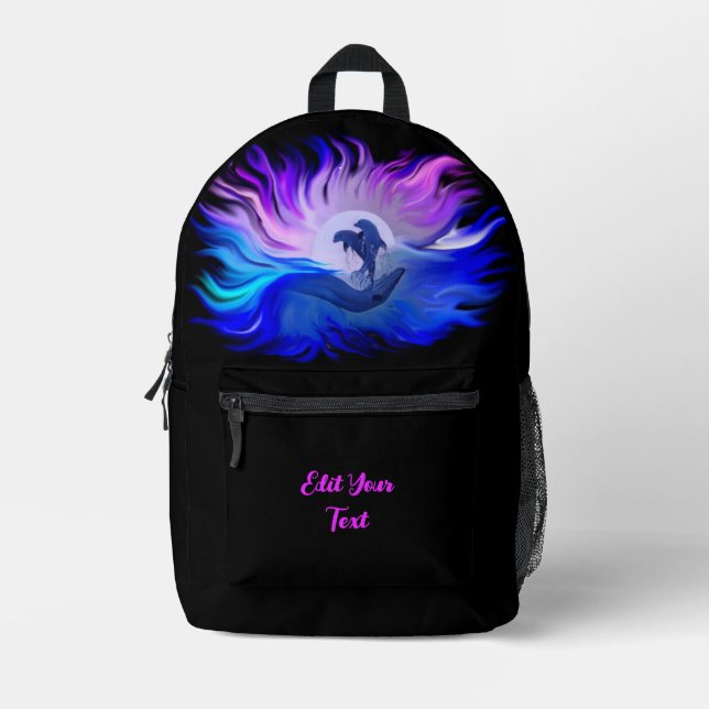 Dolphins in the Moonlight Printed Backpack (Front)