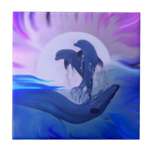 Dolphins in the Moonlight Tile