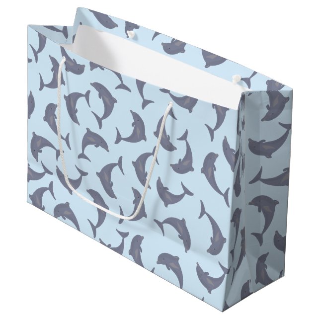 Dolphins in the Sea Pattern Large Gift Bag (Front Angled)