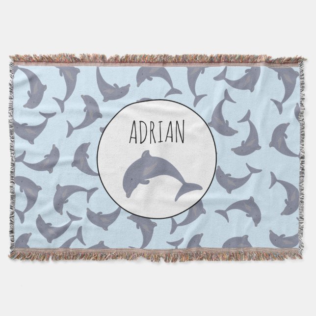 Dolphins in the Sea Pattern Throw Blanket (Front)