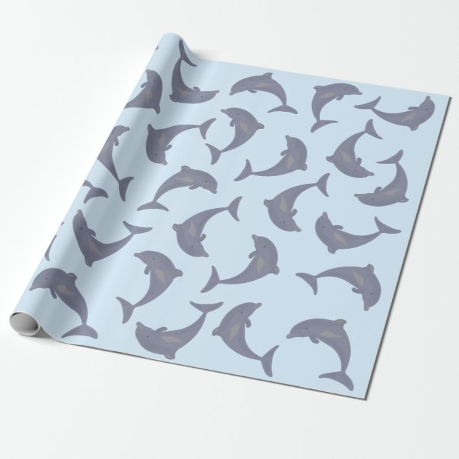 Dolphins in the Sea Pattern Wrapping Paper (Unrolled)
