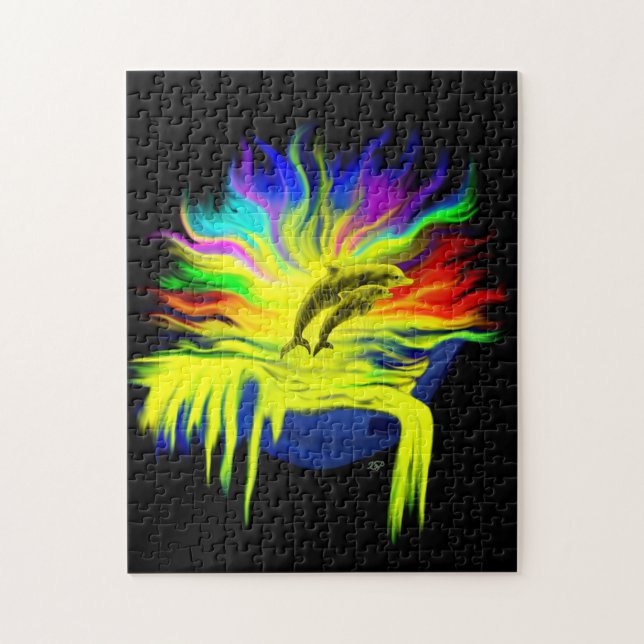 Dolphins in the Sunshine with Hand Jigsaw Puzzle (Vertical)