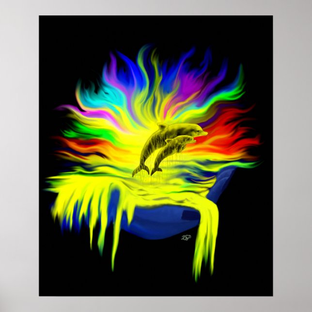 Dolphins in the Sunshine with Hand Poster (Front)