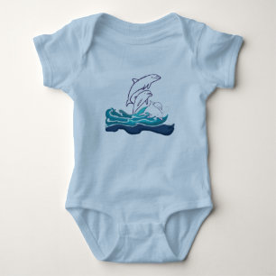 Dolphins in the waves Baby Jersey Bodysuit, White Bodysuit