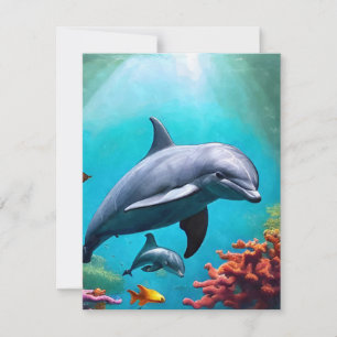 Dolphins in Watercolor Flat Thank You Card