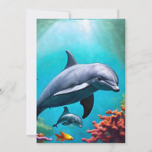 Dolphins in Watercolor Holiday Card