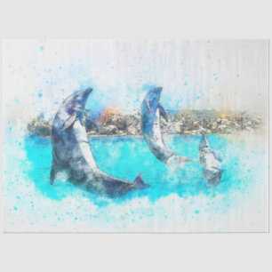 Dolphins Jumping Watercolor Art Decoupage Tissue Paper