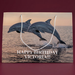 Dolphins Leap Ocean Girl's Birthday Large Gift Bag